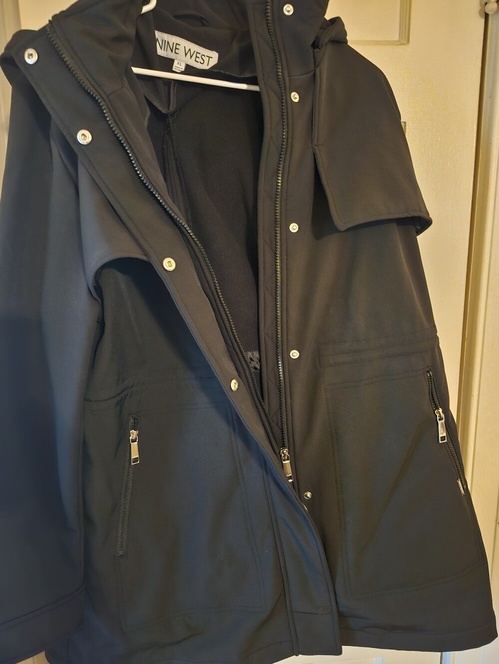 Nine West Black Hooded Raincoat